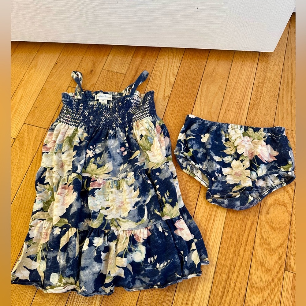 POLO RALPH LAUREN Girls Floral Ruffle  Dress and Bloomers